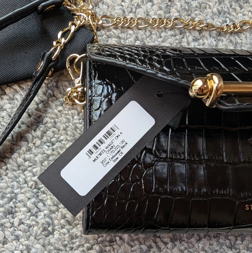 Strathberry Multrees Wallet On A Chain Black Croc Embossed - Picture 7 of 10